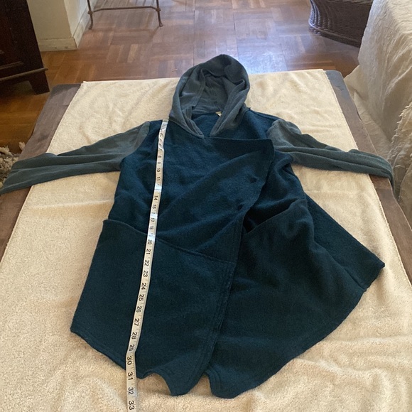 Free People teal wool blended waterfall wrap hoodie zippered front chic jacket - Picture 15 of 16